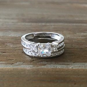 NEW Square Cut cz Wedding Ring Set Women 925 Sz 9